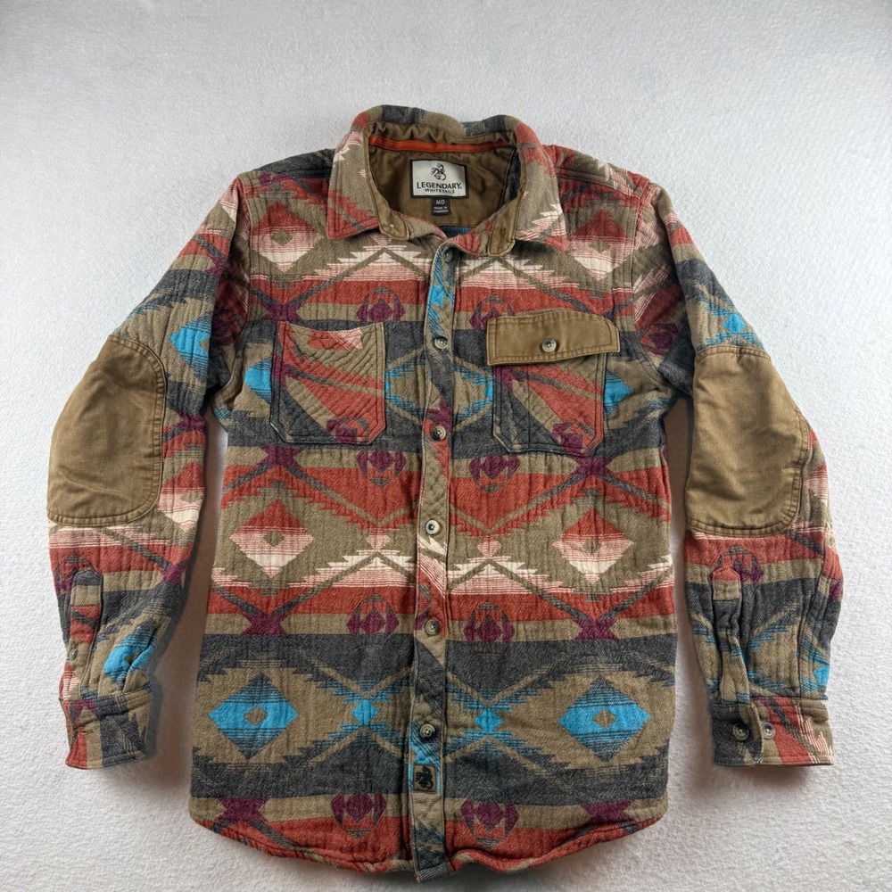 Legendary Whitetails Mens Medium Southwestern Geometric Button Down Shirt Brown